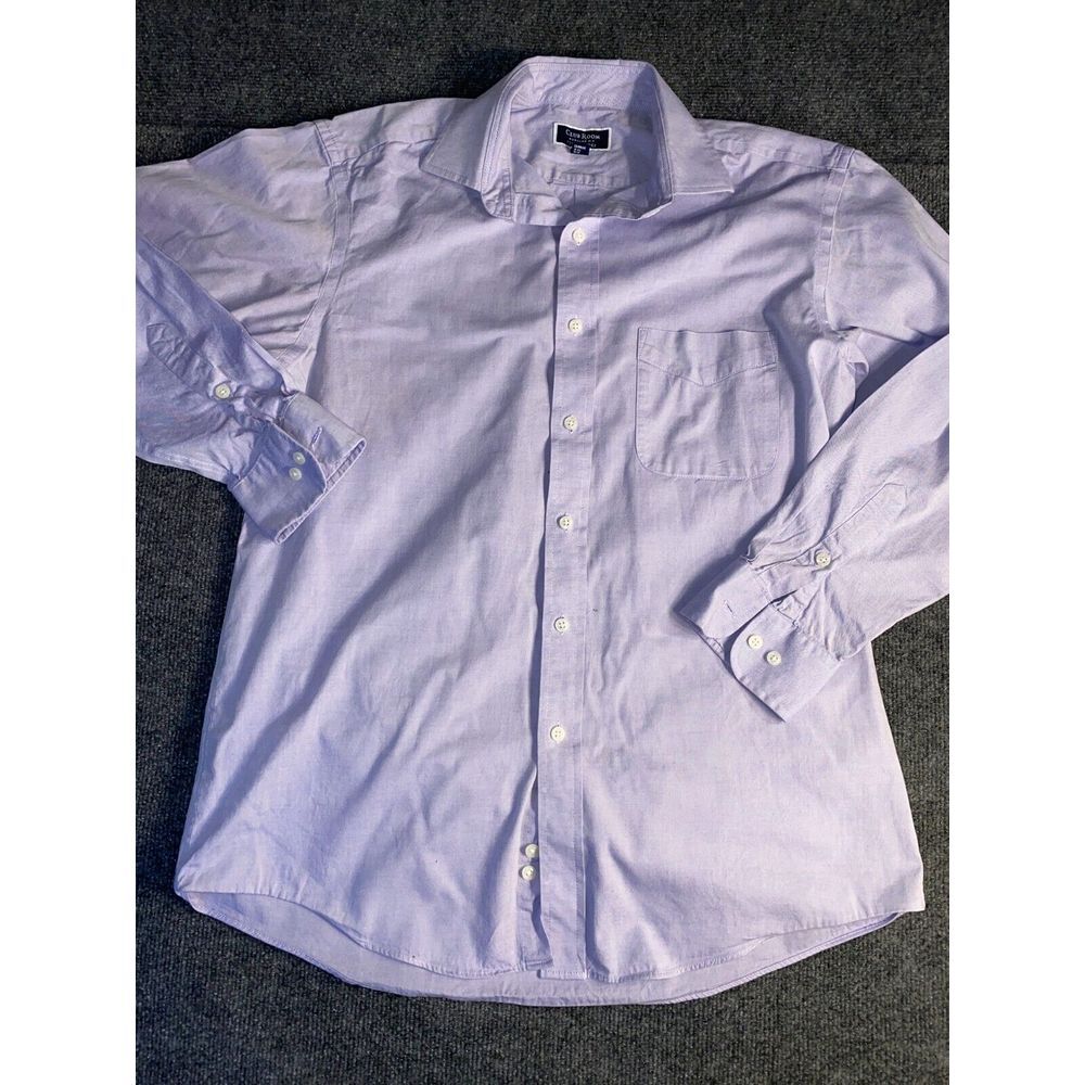 Club Room Dress Shirt Men 15.5 Purple Regular Fit Performance Collar Button Down